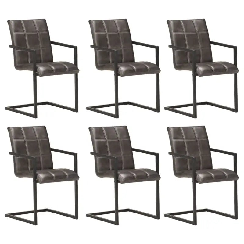 Eetkamerstoelen met echt leren zitting en stalen frame inclusief levering - Grijs / 6 / Patroon 4 - Eetkamerstoelen