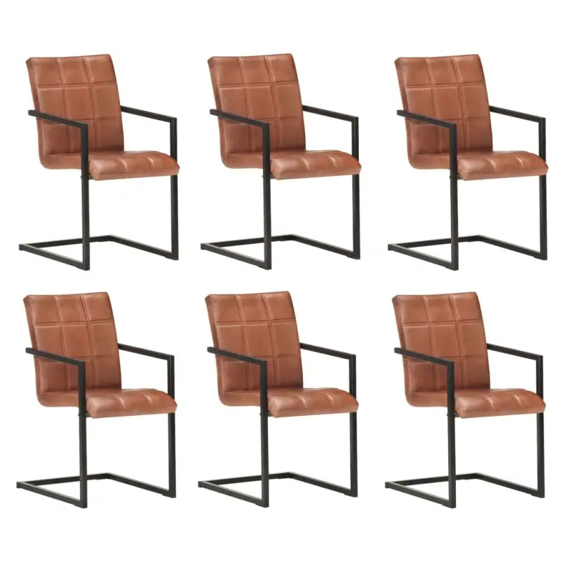 Eetkamerstoelen met echt leren zitting en stalen frame inclusief levering - Lichtbruin / 6 / Patroon 4 - Eetkamerstoelen