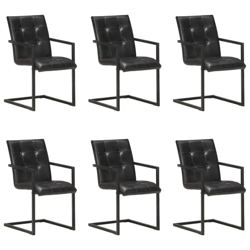 Eetkamerstoelen met echt leren zitting en stalen frame inclusief levering - Zwart / 6 / Patroon 3 - Eetkamerstoelen