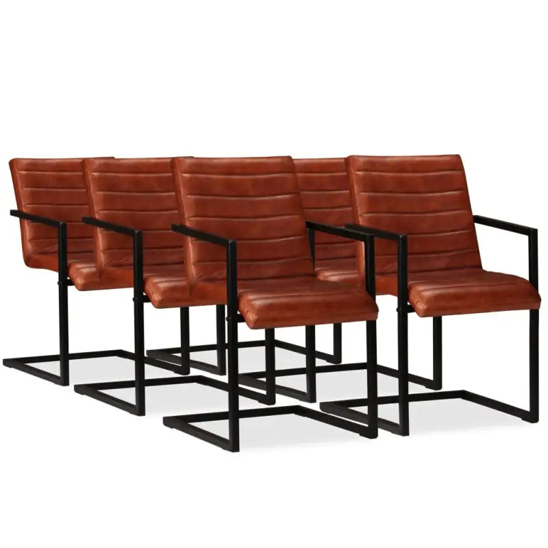 Eetkamerstoelen met echt leren zitting en stalen frame inclusief levering - Donkerbruin / 6 / Patroon 1