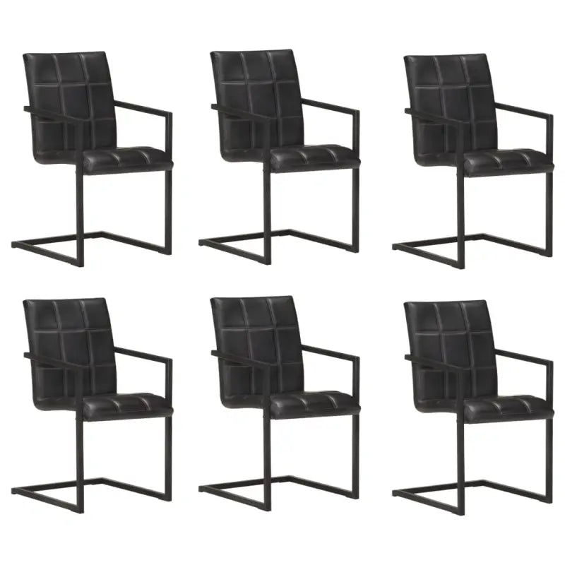 Eetkamerstoelen met echt leren zitting en stalen frame inclusief levering - Zwart / 6 / Patroon 4 - Eetkamerstoelen