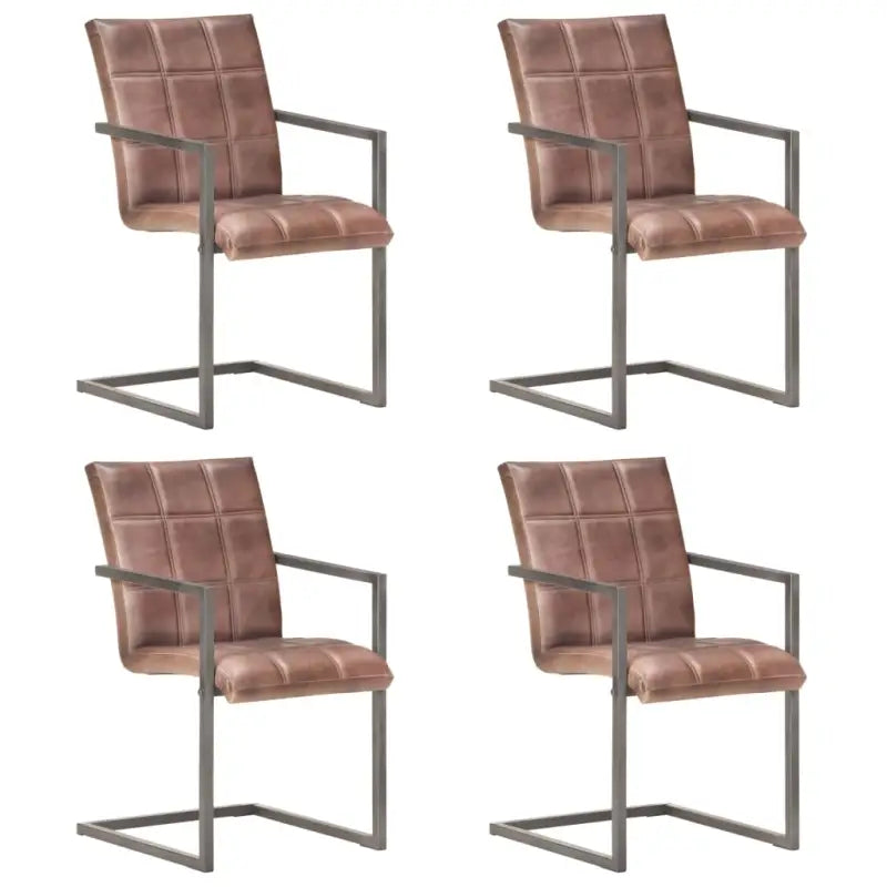 Eetkamerstoelen met echt leren zitting en stalen frame inclusief levering - Donkerbruin / 4 / Patroon 4