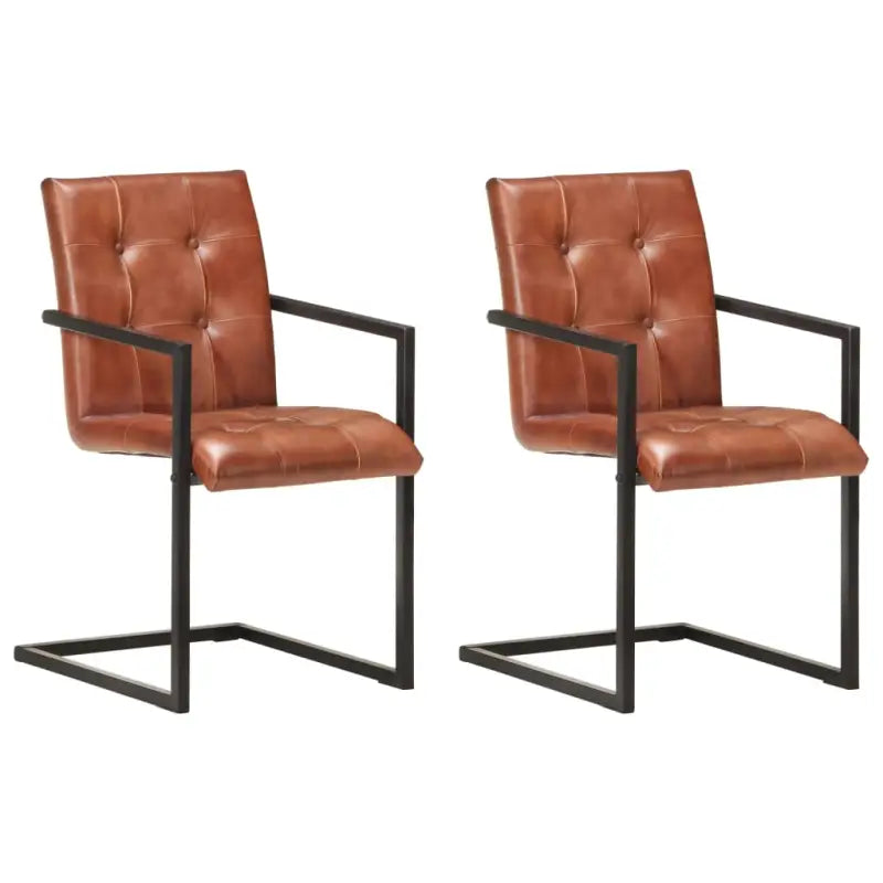 Eetkamerstoelen met echt leren zitting en stalen frame inclusief levering - Lichtbruin / 2 / Patroon 3 - Eetkamerstoelen