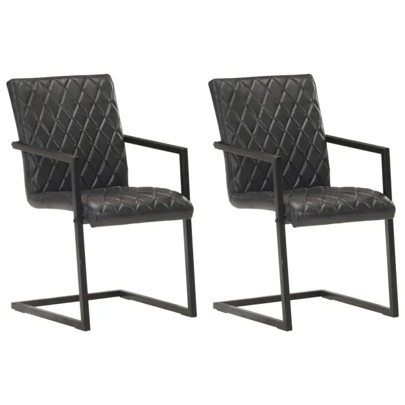 Eetkamerstoelen met echt leren zitting en stalen frame inclusief levering - Zwart / 2 / Patroon 2 - Eetkamerstoelen