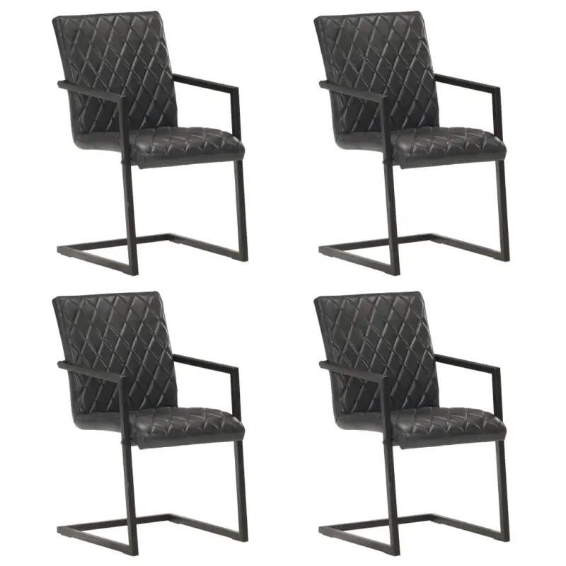 Eetkamerstoelen met echt leren zitting en stalen frame inclusief levering - Zwart / 4 / Patroon 2 - Eetkamerstoelen