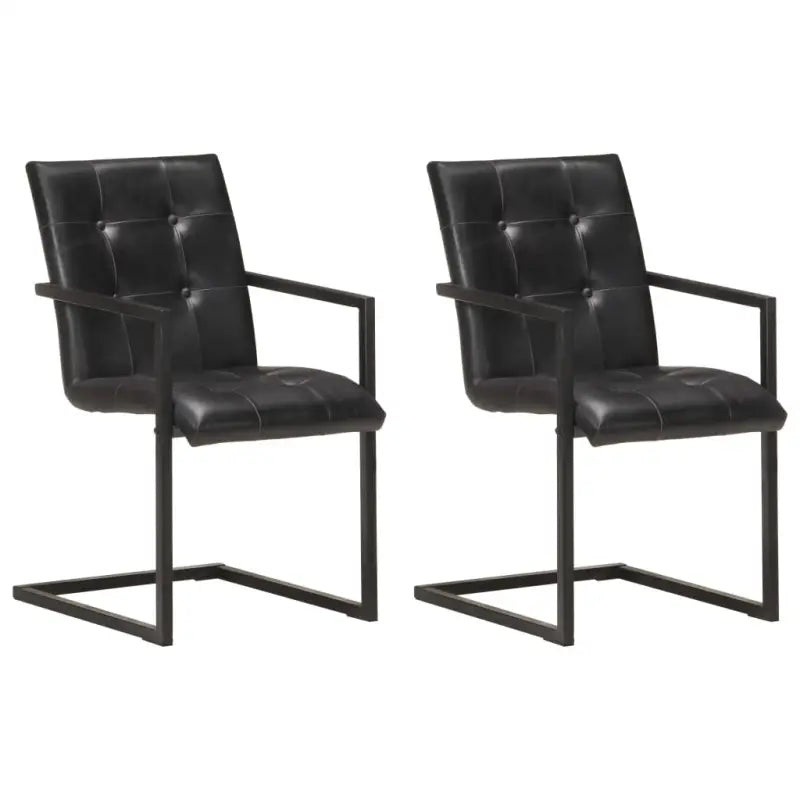 Eetkamerstoelen met echt leren zitting en stalen frame inclusief levering - Zwart / 2 / Patroon 3 - Eetkamerstoelen