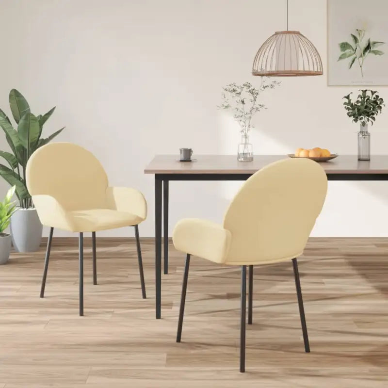 Eetkamerstoelen met hoogte armleuning en luxe fluweel design - Crème / 2 - Eetkamerstoelen
