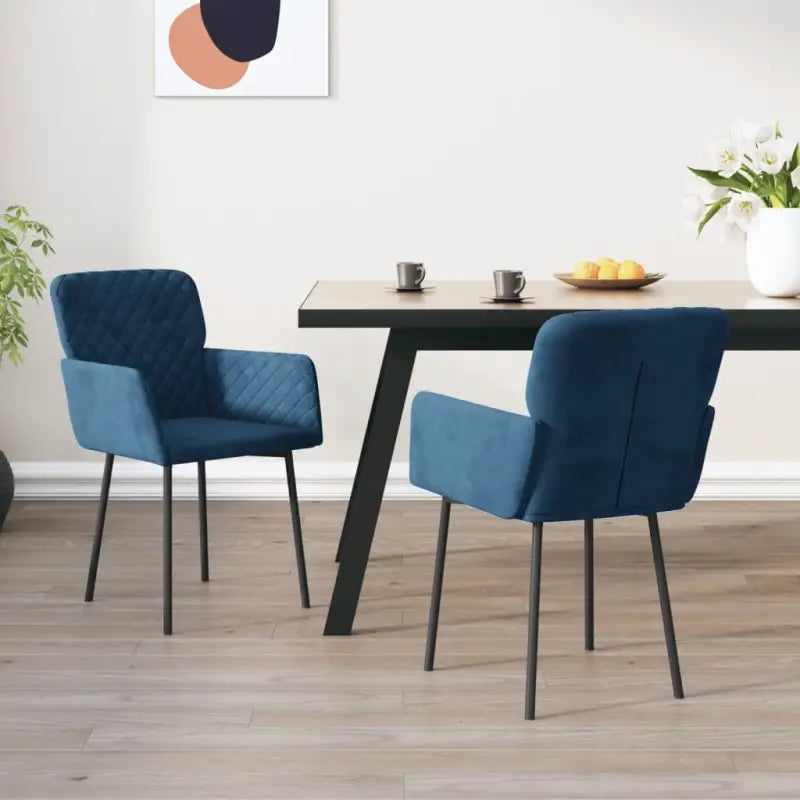 Eetkamerstoelen met hoogte armleuning en luxe fluweel ontwerp - Blauw / 2 - Eetkamerstoelen
