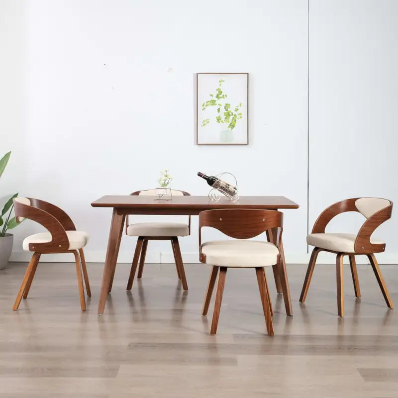 Eetkamerstoelen met houten frame levering bevat elegant en modern ontwerp - Crème en donkerbruin / 4 - Eetkamerstoelen