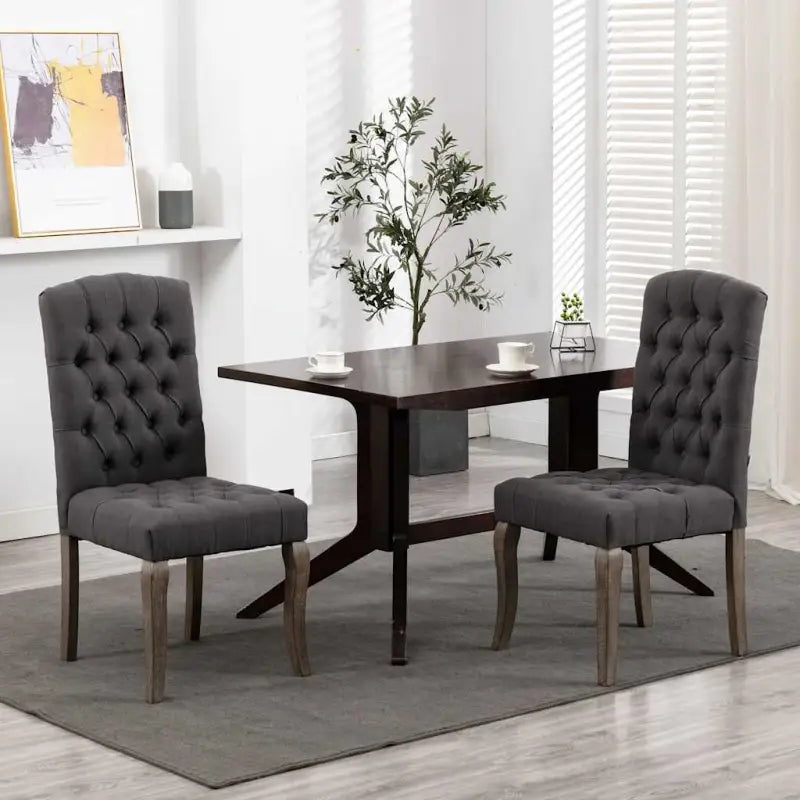 Eetkamerstoelen met knopontwerp in linnen-look stof levering bevat - Grijs / 2 - Eetkamerstoelen