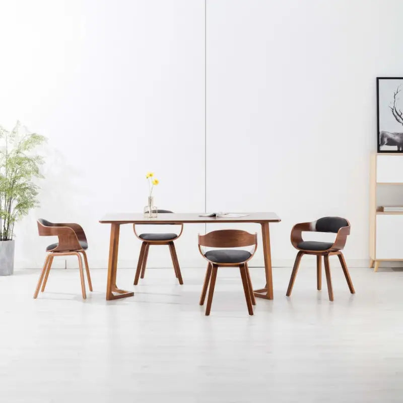 Eetkamerstoelen met kunstleren bekleding en walnoothouten frame - Donkergrijs / 4 - Eetkamerstoelen