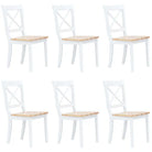 Eetkamerstoelen set van massief rubberwood levering bevat - wit en naturel / 6 - Eetkamerstoelen