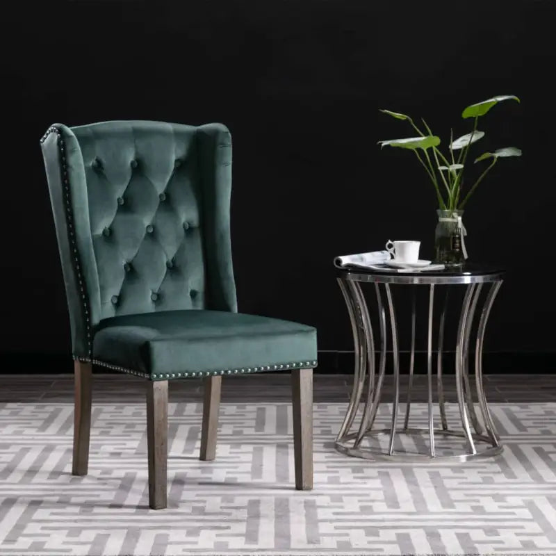 Eetkamerstoelen van massief rubberwood met zacht fluwelen bekleding - Donkergroen / 1 - Eetkamerstoelen