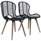 Eetkamerstoelen van natuurlijk rattan met houten poten levering bevat - Zwart / 2 - Eetkamerstoelen