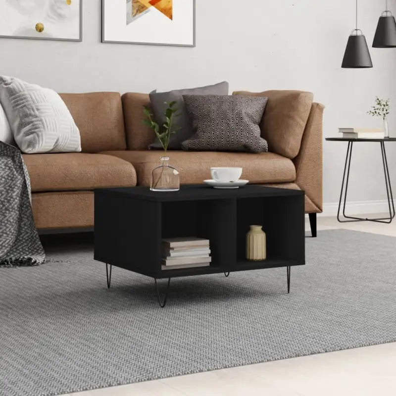 Eettafel met bewerkt hout en metalen poten voor een elegante woonkamer - Zwart / 1 - Salontafels