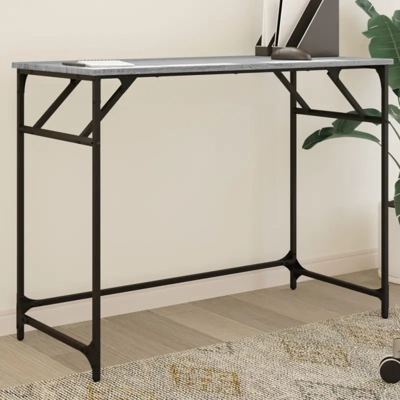Elegant bureau met stevig tafelblad in grijs sonoma en gepoedercoat staal - Grijs sonoma - Bureaus