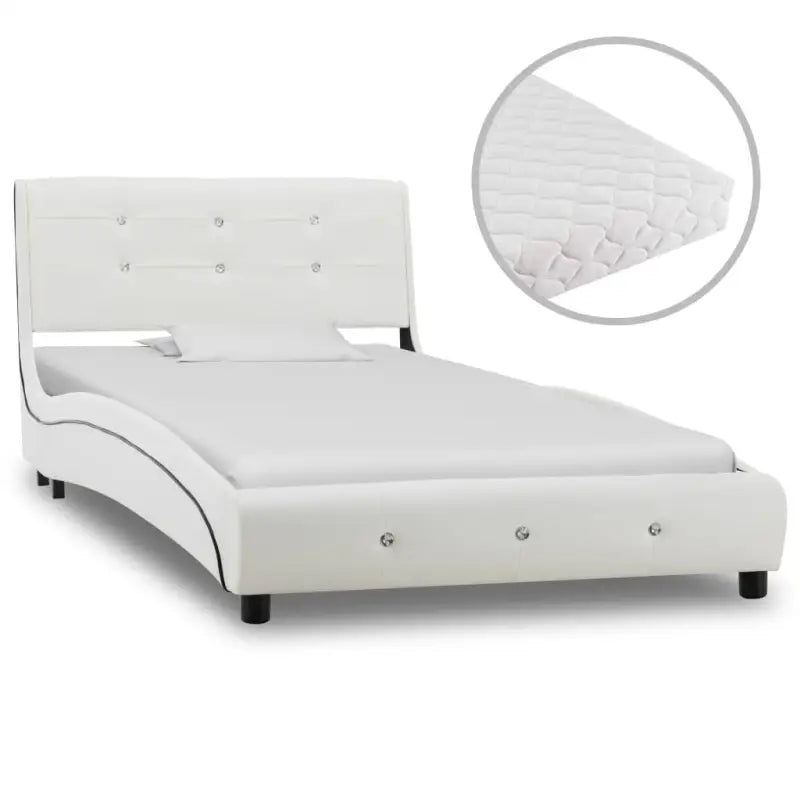 Elegant klassiek bedframe met stalen poten en gemakkelijk schoon te maken gevoerde hoes - Wit / 90 x 200 cm - Bedden &