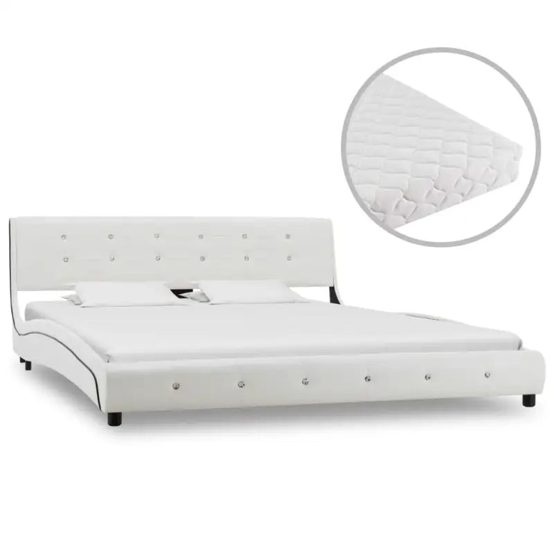 Elegant klassiek bedframe met stalen poten en gemakkelijk schoon te maken gevoerde hoes - Wit / 160 x 200 cm - Bedden &