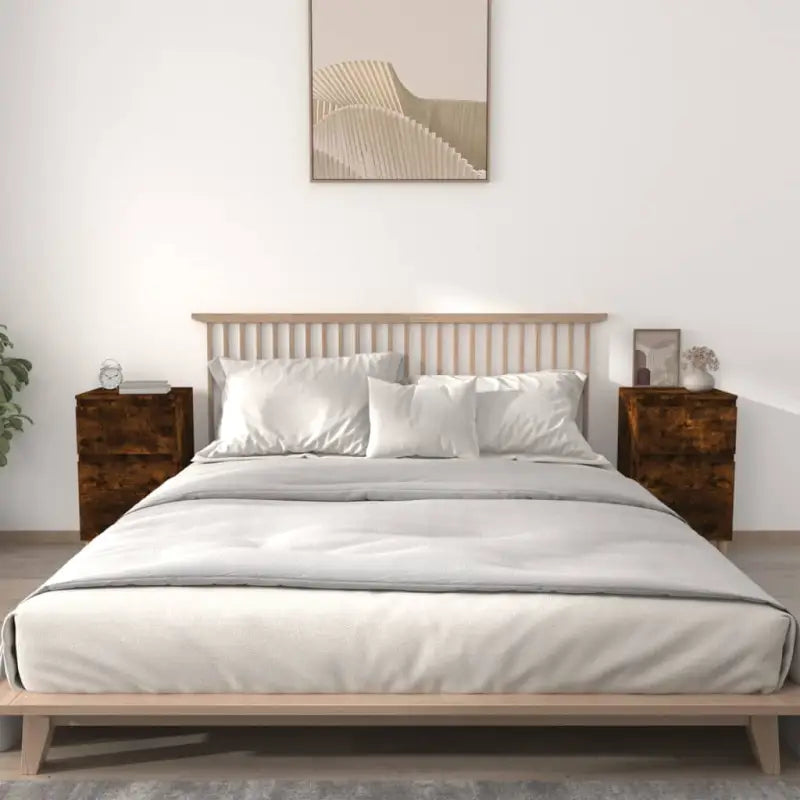 Elegant nachtkastje van bewerkt hout voor een tijdloze uitstraling - Gerookt eiken / 2 - Nachtkastjes