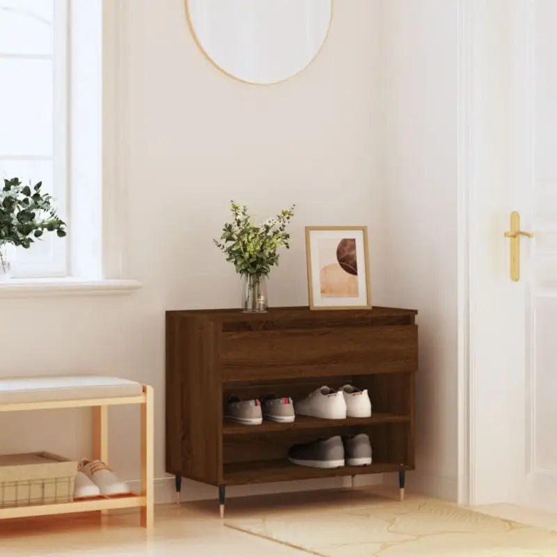 Elegant schoenenkast van bewerkt hout met metalen poten voor opgeruimdheid - bruin eikenkleur / 1 - Schoenenrekken