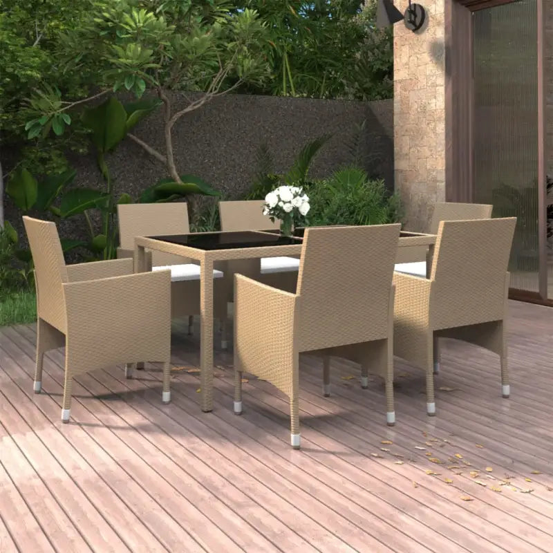 Elegant tuinset met poly rattan en gehard glas voor terras ontspanning - Beige - Tuinsets