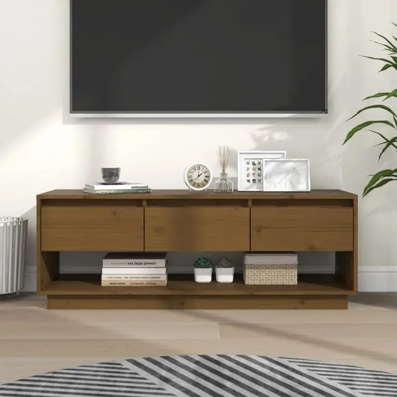 Elegant TV-Meubel van Massief Grenenhout met Strakke Lijnen - Honingbruin / 1 - Tv-meubels