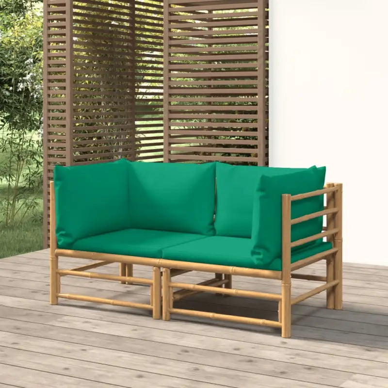 Elegante bamboe tuinset met comfortabele afmetingen en rugkussen - Groen / Hoekbank (2 st) - Tuinsets