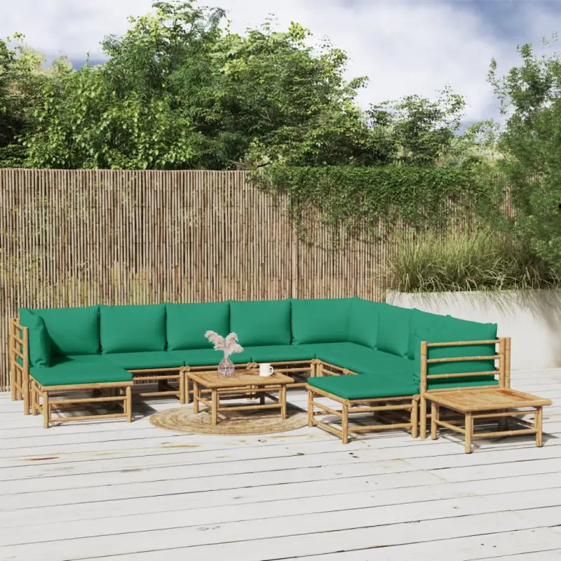 Elegante bamboe tuinset met comfortabele afmetingen en rugkussen - Groen / 3x hoek + 5x midden + 2x voetensteun + 2x