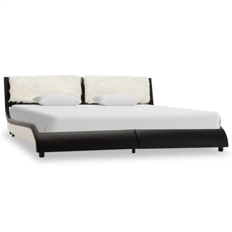 Elegante bedframe met stalen poten voor een moderne slaapkamer uitstraling - zwart en wit (harig hoofdbord) / 180 x 200