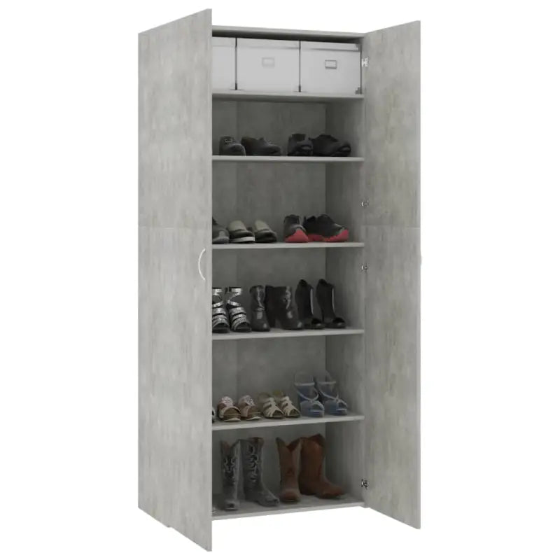 Elegante bewerkt hout schoenenkast voor je slaapkamer of gang - Betongrijs / 1 - Schoenenrekken