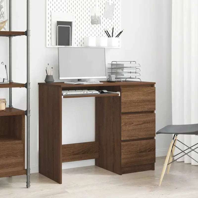 Elegante bureau van bewerkt hout met hoogglans wit afwerking - bruin eikenkleur - Bureaus