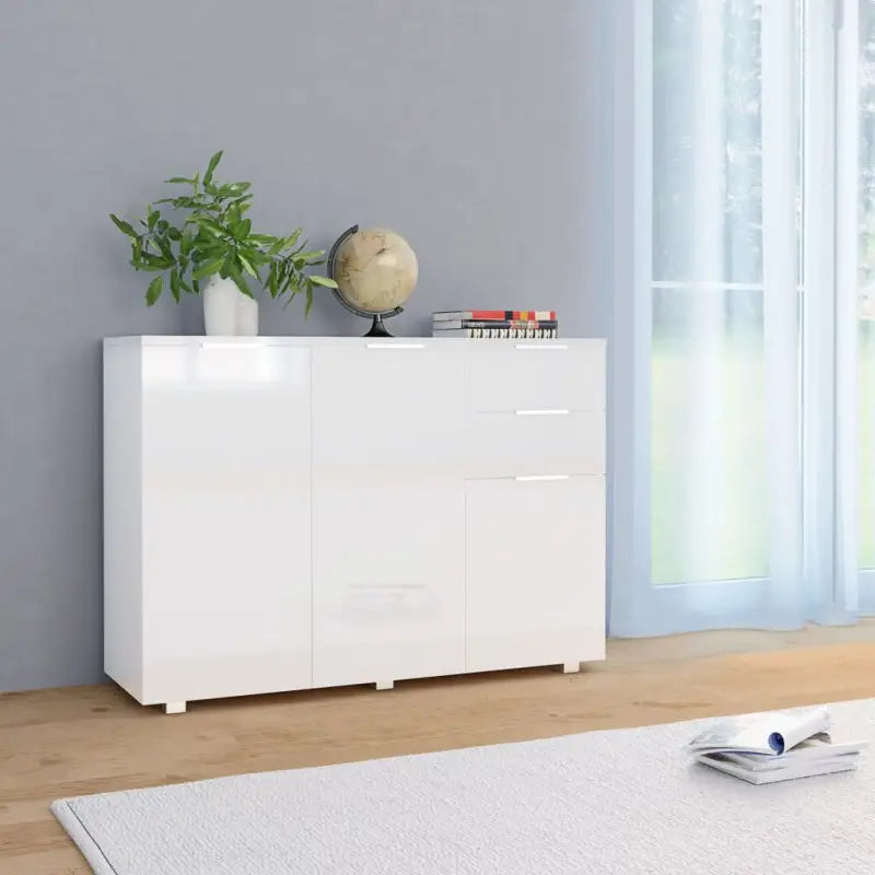 Elegante dressoir van bewerkt hout met hoogglans afwerking - Wit / 1 - Dressoirs & buffetkasten