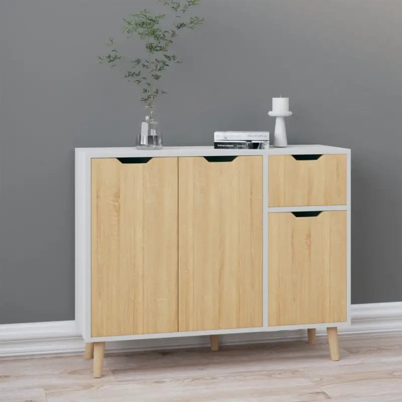 Elegante dressoirs van bewerkt hout met klassieke uitstraling - Wit en sonoma eiken / 1 - Dressoirs & buffetkasten