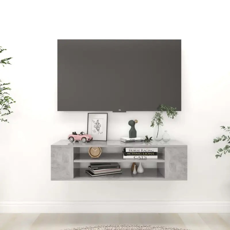 Elegante hangend tv-meubel van bewerkt hout met opbergruimte - Betongrijs / 1 - Tv-meubels