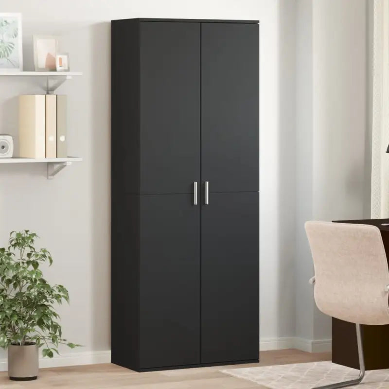 Elegante hoge kast van bewerkt hout die gemakkelijk schoon te maken - Zwart / 1 - Opbergkasten & lockerkasten