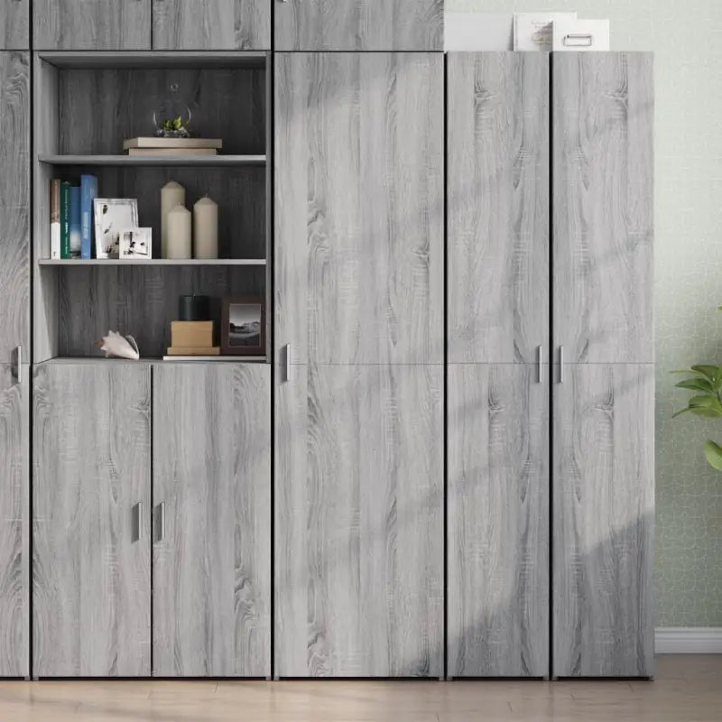 Elegante hoge kast van bewerkt hout voor een stijlvolle inrichting - Grijs sonoma / 1 - Dressoirs & buffetkasten