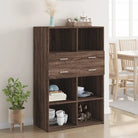 Elegante hoge kast van bewerkt hout voor een stijlvolle inrichting - bruin eikenkleur / 1 - Dressoirs & buffetkasten