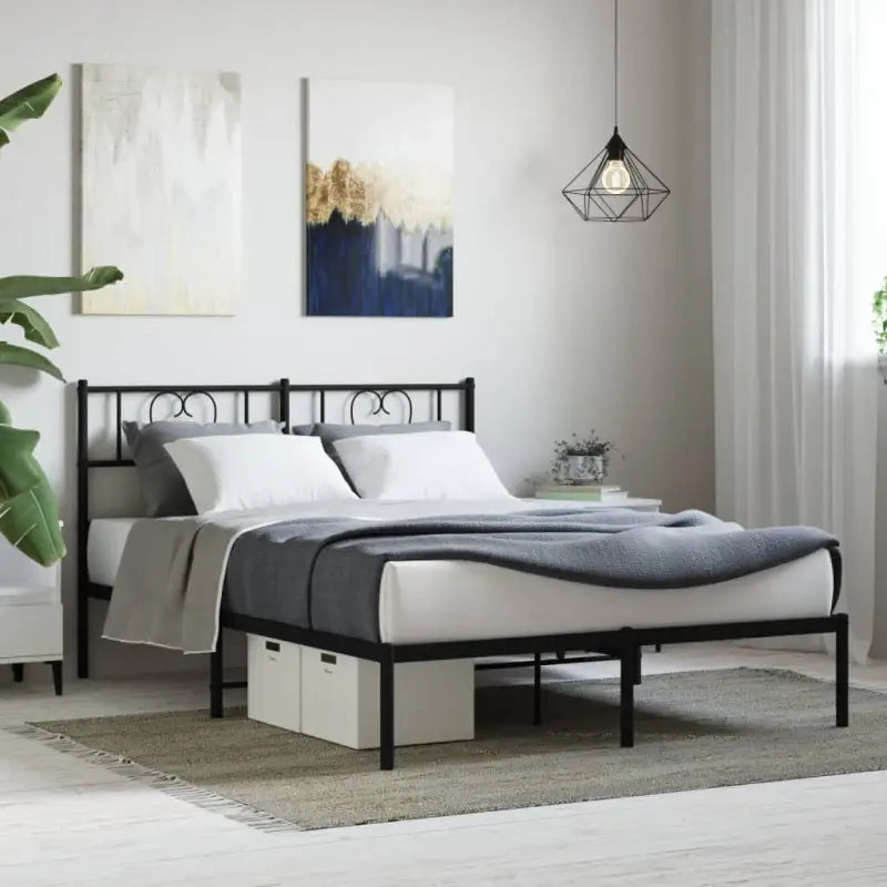 Elegante metalen bedframe met extra opbergruimte voor je slaapkamer - Zwart / 120 x 190 cm / met hoofdbord - Bedden &