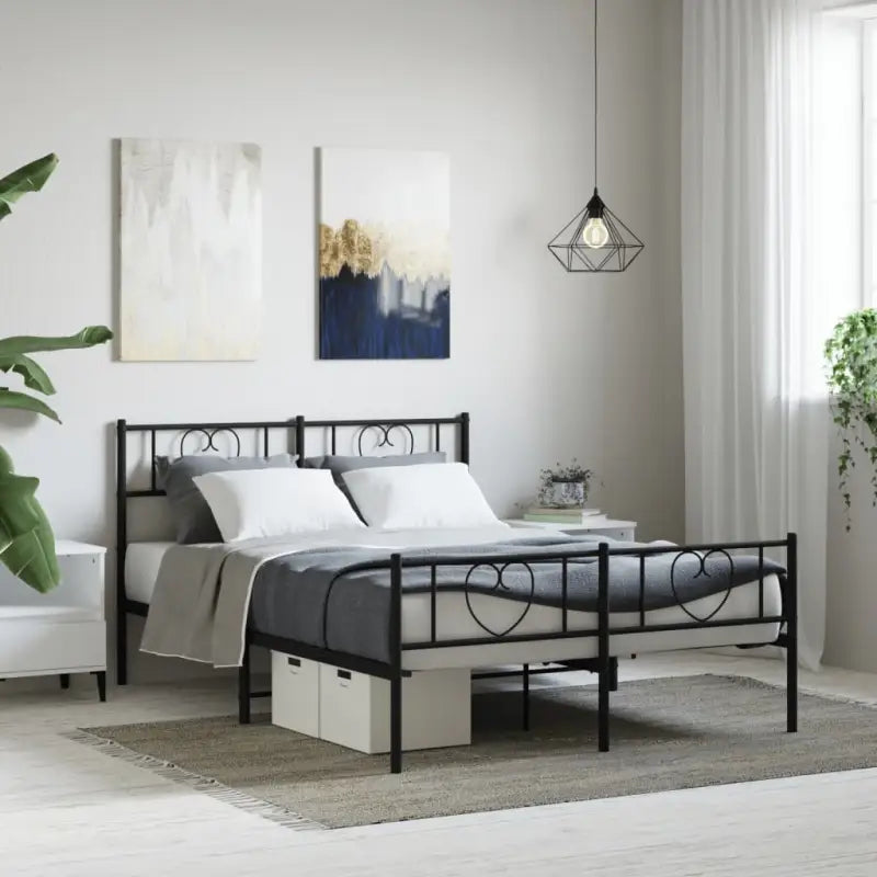 Elegante metalen bedframe met extra opbergruimte voor je slaapkamer - Zwart / 120 x 200 cm / met hoofdbord & voetbord