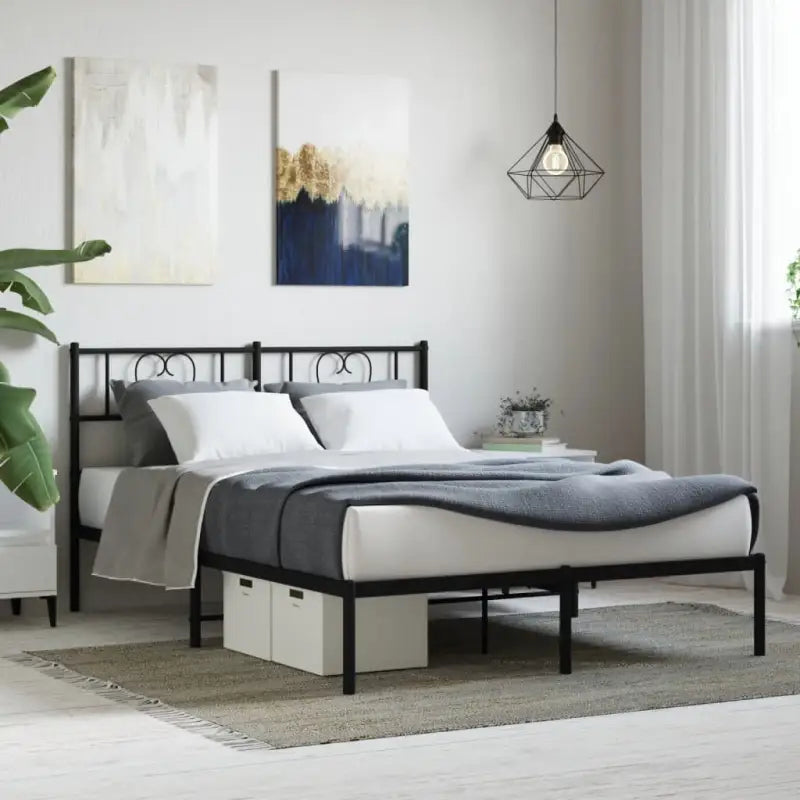 Elegante metalen bedframe met extra opbergruimte voor je slaapkamer - Zwart / 160 x 200 cm / met hoofdbord - Bedden &