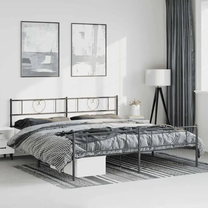 Elegante metalen bedframe met extra opbergruimte voor je slaapkamer - Zwart / 193 x 203 cm / met hoofdbord & voetbord