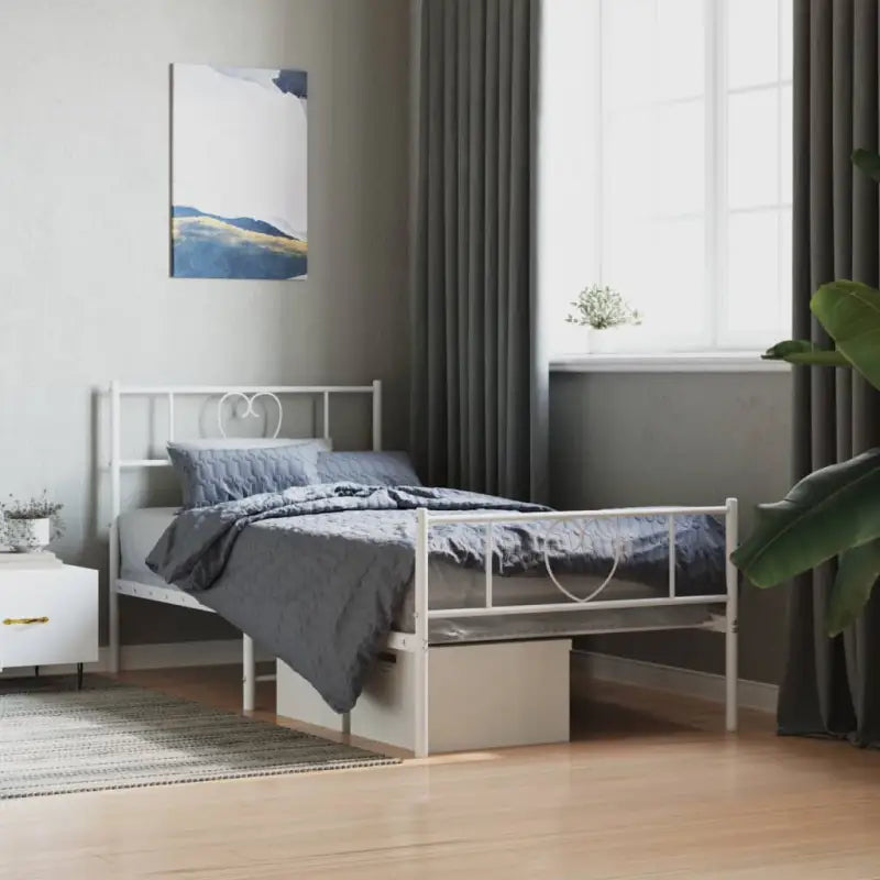Elegante metalen bedframe met extra opbergruimte voor je slaapkamer - Wit / 80 x 200 cm / met hoofdbord & voetbord