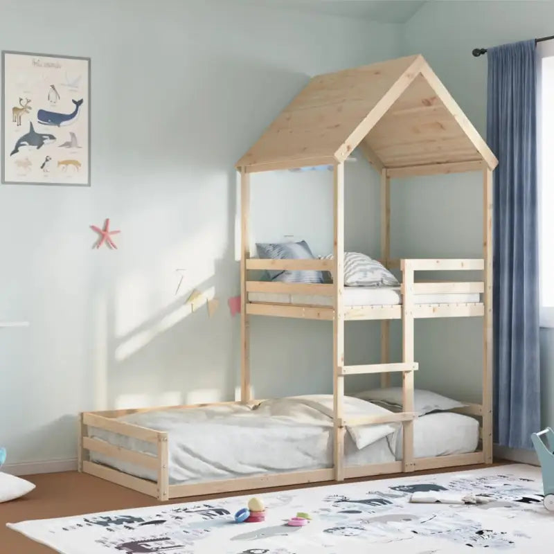 Elegante metalen stapelbed met massief grenenhout voor kleine kamers - Naturel / 90 x 190 cm - Bedden & bedframes