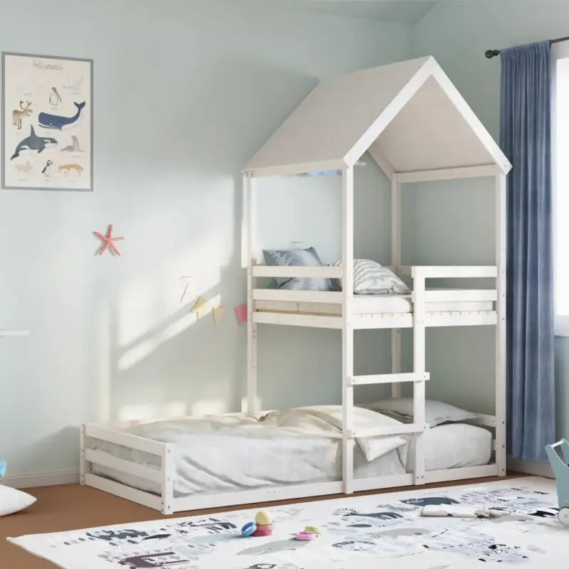 Elegante metalen stapelbed met massief grenenhout voor kleine kamers - Wit / 90 x 190 cm - Bedden & bedframes