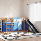 Elegante metalen stapelbed van massief grenenhout voor weinig ruimte - Bruin en blauw / 90 x 190 cm - Bedden & bedframes