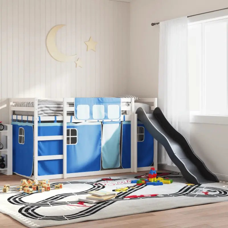 Elegante metalen stapelbed van massief grenenhout voor weinig ruimte - Wit en blauw / 90 x 200 cm - Bedden & bedframes