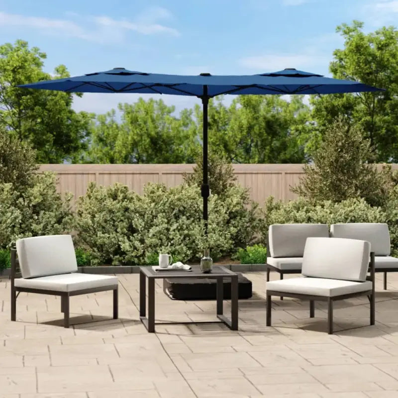Elegante parasol met dubbel dak en LED-verlichting voor vlakke ondergrond - Blauw / 1 - Parasols en zonneschermen