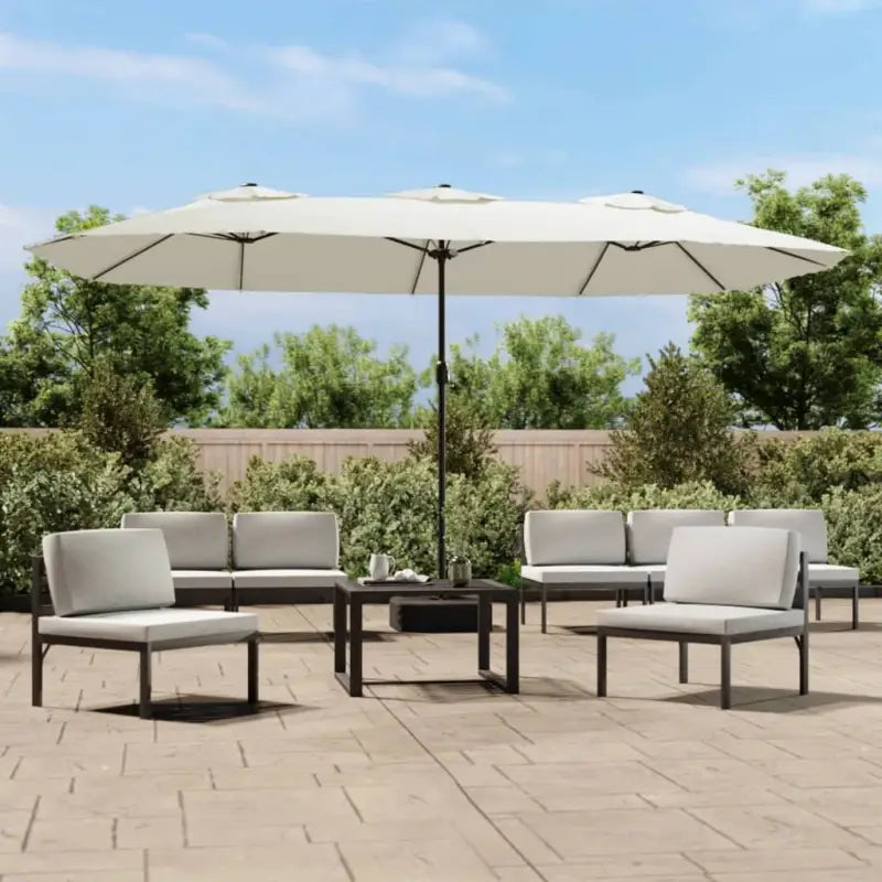Elegante parasol met dubbel dak en LED-verlichting voor vlakke ondergrond - Wit / 1 - Parasols en zonneschermen