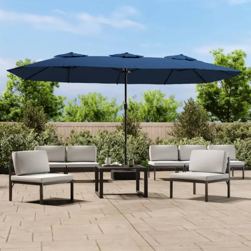 Elegante parasol met dubbel dak en LED-verlichting voor vlakke ondergrond - Blauw / 1 - Parasols en zonneschermen