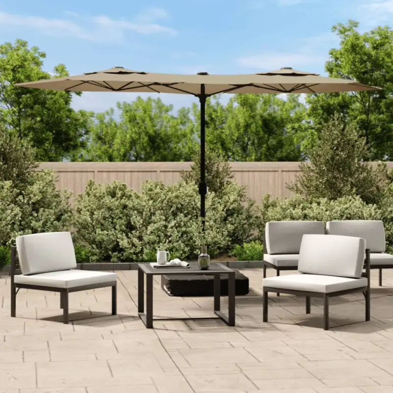 Elegante parasol met dubbel dak en LED-verlichting voor vlakke ondergrond - Taupe / 1 - Parasols en zonneschermen